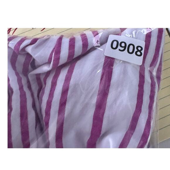 LOFT Petites Medium Petite Square Neck Short Sleeve Piink White Stripe Shirt - Picture 5 of 5
